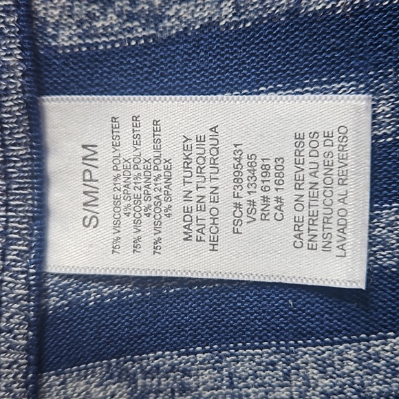 Blue & Gray Striped Long Sleeve Avon Wrap Top w Attached Infinity Scarf size S/M - Picture 6 of 7